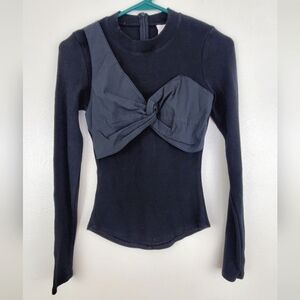 Cinq à Sept Black Long Sleeve Knit Top Mixed Media Size Small